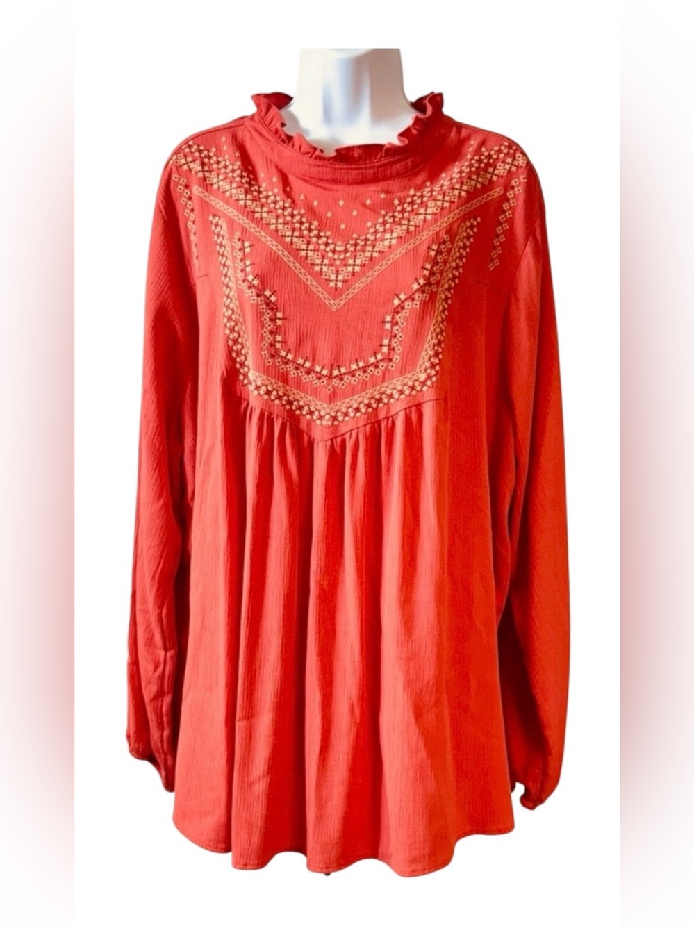 TORRID Embroidered Gauze Crinkle Look Long‎ Sleeve Peasant Blouse 2 (18/20)